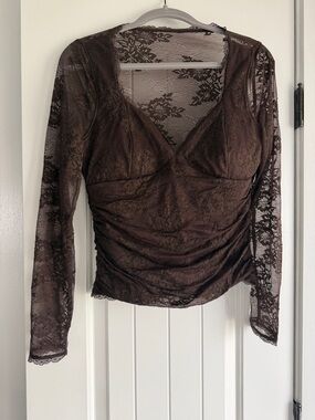 Abercrombie & Fitch Brown Lace Long-Sleeve Blouse